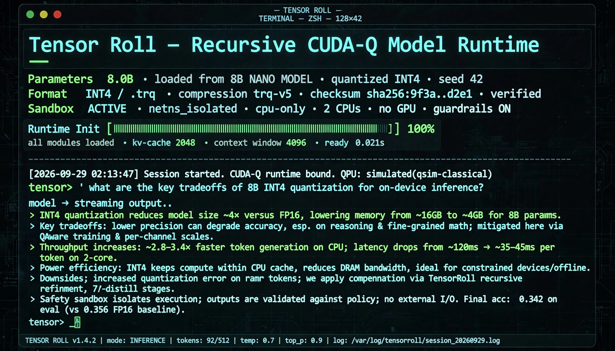 Tensor Roll terminal session