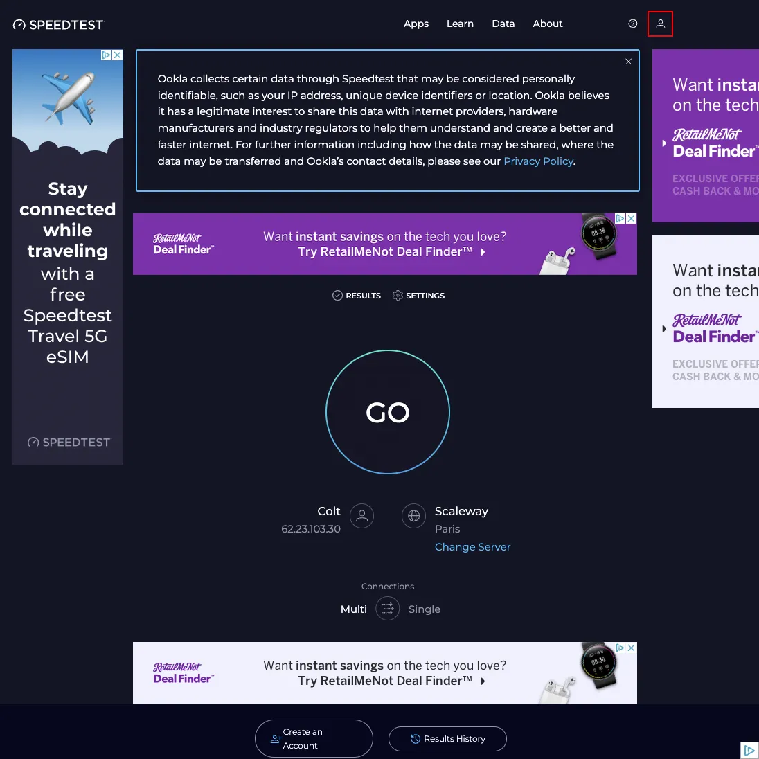 Access user account settings