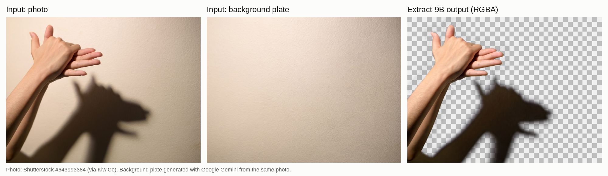 Extract-9B preserves a soft shadow